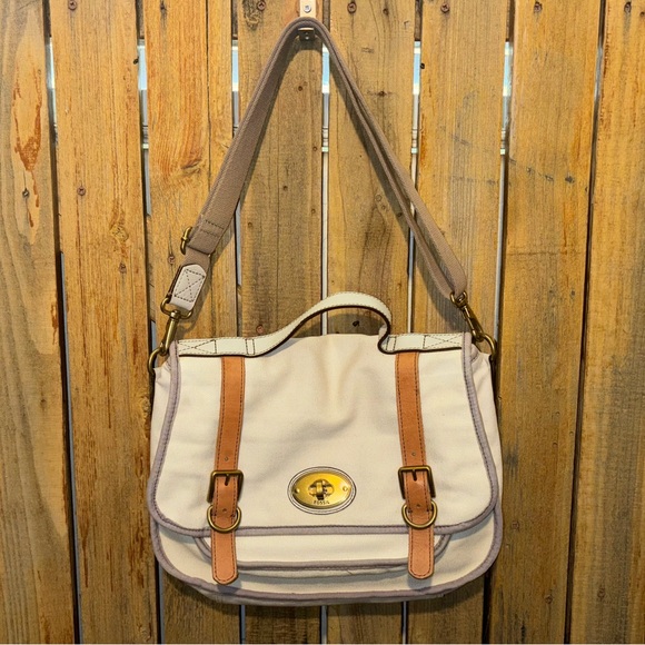 Fossil Handbags - Fossil Canvas Flap closure bag with Leather Trim